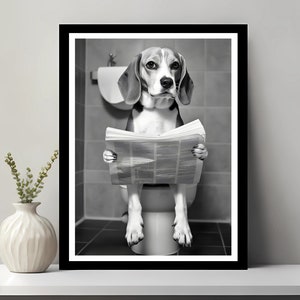 Beagle Wall Art, Funny Bathroom Decor, Beagle in Toilet, Animal in toilet, Petshop Art, Dog Art, Beagle Gift, Printable Digital Download