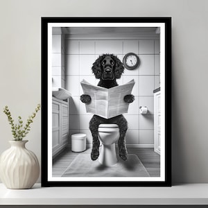 Arte de pared del spaniel de agua irlandés, decoración divertida del baño, perro en el baño, animal en el baño, arte de la tienda de mascotas, regalo del spaniel de agua irlandés, descarga digital