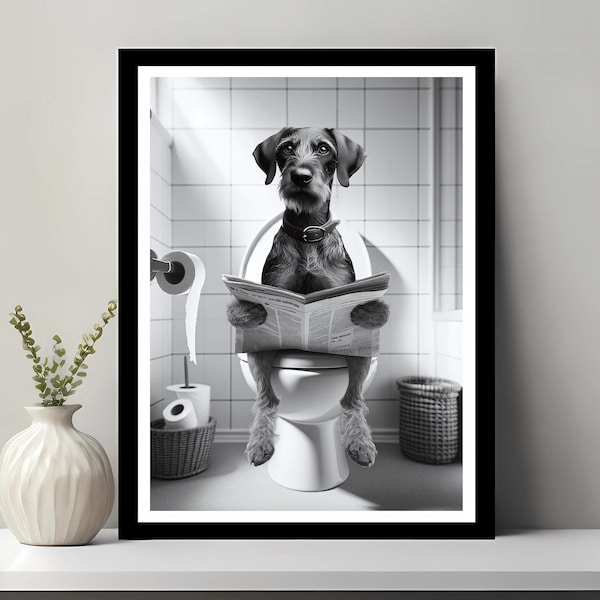 German Hunting Terrier Wall Art, Funny Bathroom Decor, Terrier in Toilet, Animal in toilet, Petshop Art, Dog Art, Gift, Digital Download