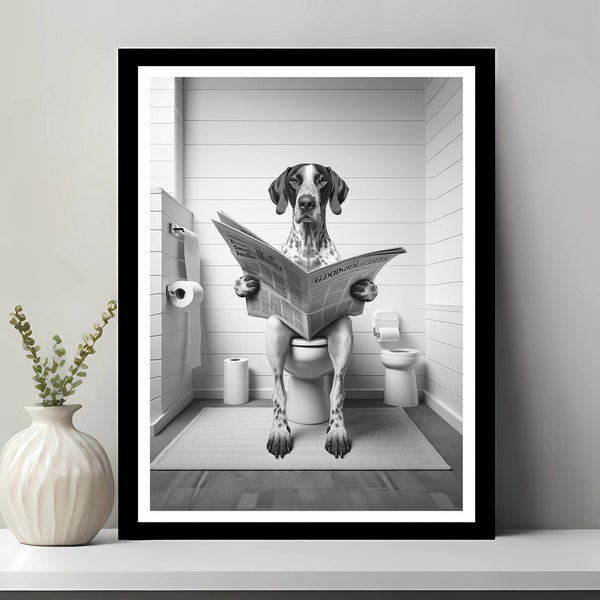 Pointer Wall Art, Funny Bathroom Decor, Pointer in Toilet, Animal in toilet, Petshop Art, Dog Art, Pointer Gift, Printable Digital Download
