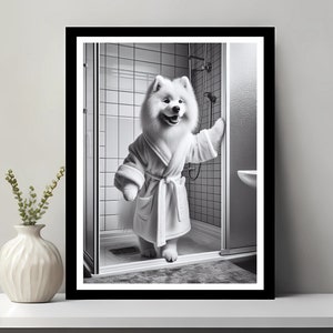 Samoyed Dog Wall Art, Bathroom Art Print, Samoyed Photo, Bathroom wall art, Samoyed Gift, Funny Bathroom Wall Decor, Digital Download