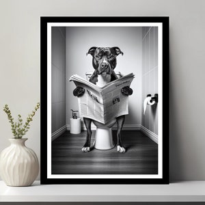 American Pit Bull Terrier Wall Art, Funny Bathroom Decor, Animal in toilet, Petshop Art, Dog Art, Terrier Gift, Printable Digital Download