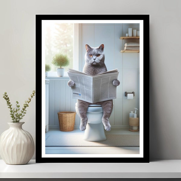 Chartreux Cat Wall Art, Funny Bathroom Decor, Chartreux in Toilet, Animal in toilet, Petshop Art, Cat Art, Chartreux Gift, Digital Download