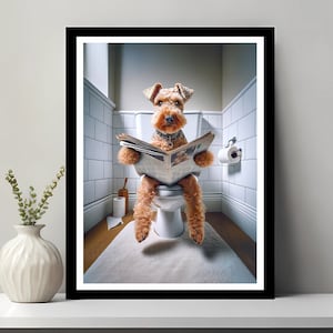 Lakeland Terrier kunst aan de muur, grappig badkamer decor, Lakeland Terrier in toilet, dier in toilet, dierenwinkel kunst, hondenkunst, digitale download