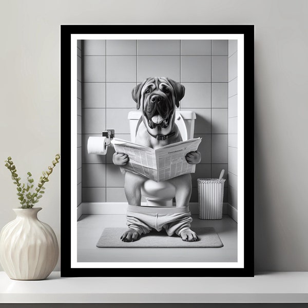 Korean Mastiff Wall Art, Funny Bathroom Decor, Animal in toilet, Petshop Art, Dog Art, Korean Mastiff Gift, Printable Digital Download