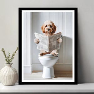 Cockapoo Wall Art, Funny Bathroom Decor, Cockapoo in Toilet, Animal in toilet, Petshop Art, Dog Art, Dog Gift, Printable Digital Download