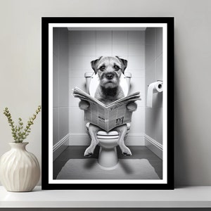 Border Terrier Wall Art, Funny Bathroom Decor, Dog in Toilet, Animal in toilet, Petshop Art, Terrier Gift, Printable Digital Download