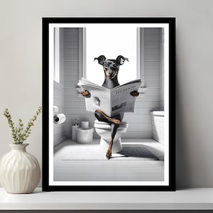 Miniature Pinscher Wall Art, Funny Bathroom Decor, Miniature Pinscher in Toilet, Animal in toilet, Dog Art, Pinscher Gift, Digital Download