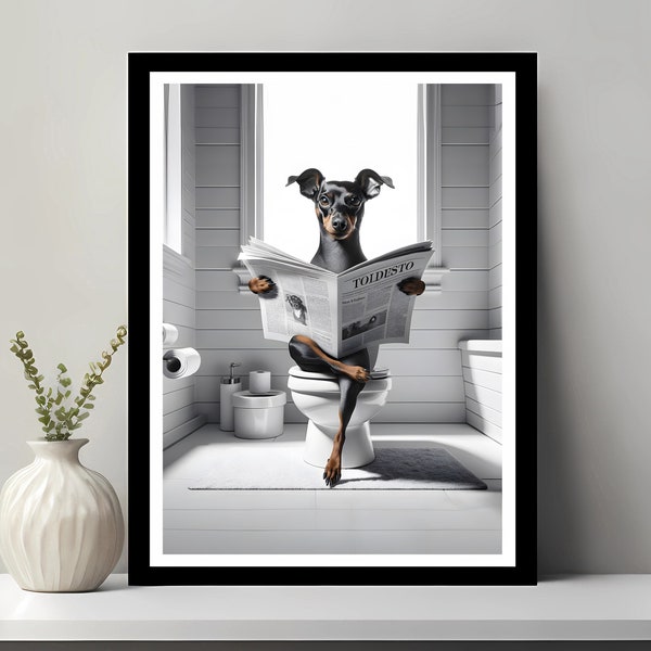 Zwergpinscher Wandkunst, lustige Badezimmer Dekor, Zwergpinscher in Toilette, Tier in Toilette, Hund Kunst, Pinscher Geschenk, digitaler Download