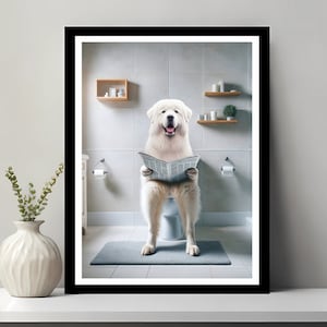 Maremma Sheepdog Wall Art, Funny Bathroom Decor, Animal in toilet, Petshop Art, Dog Art, Maremma Sheepdog Gift, Printable Digital Download