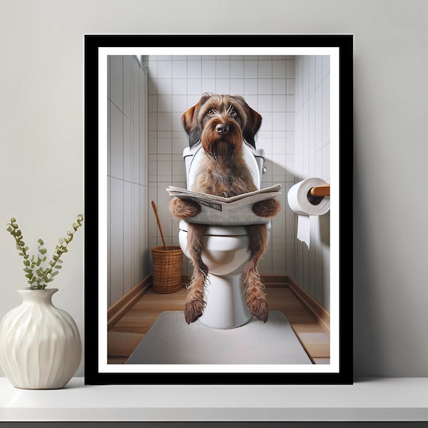 Bohemian Wire-haired Pointing Griffon Wall Art, Funny Bathroom Decor, Dog in Toilet, Animal in toilet, Petshop Art, Dog Art Digital Download