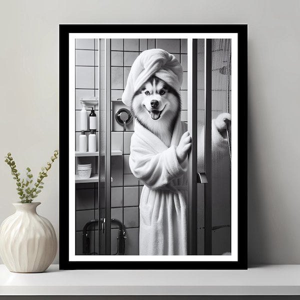 Husky Wall Art, Bathroom Art Print, Husky Photo, Bathroom wall art, Husky Gift, Funny Bathroom Wall Decor, Printable Digital Download