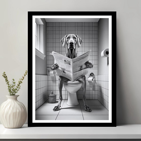 Art mural Braque de Weimar, décoration de salle de bain amusante, Braque de Weimar dans les toilettes, Animal dans les toilettes, Art pour animalerie, Art pour chien, cadeau Braque de Weimar, téléchargement numérique