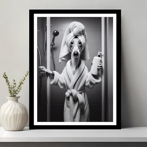 Greyhound Wall Art, Bathroom Art Print, Greyhound Photo, Bathroom wall art, Funny Bathroom Wall Decor, Printable Digital Download