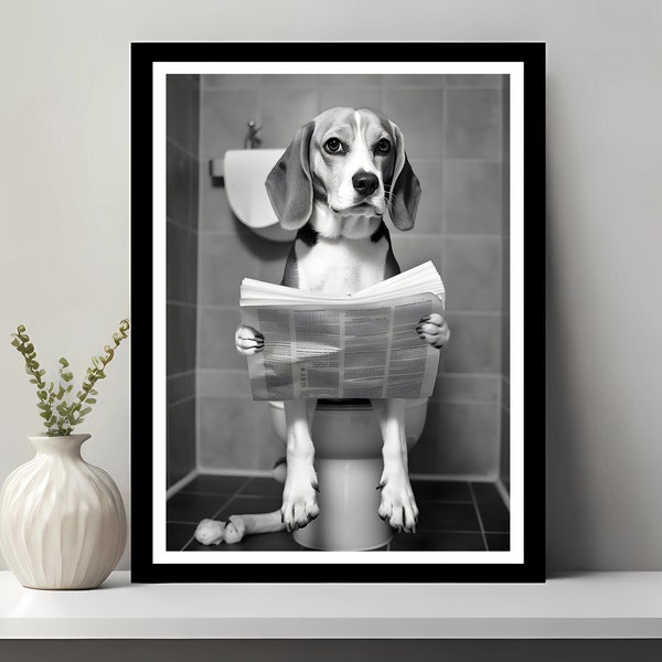 Beagle Wall Art, Funny Bathroom Decor, Beagle dans les toilettes, Animal dans les toilettes, Petshop Art, Dog Art, Beagle Gift, Printable Digital Download