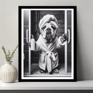 English Bulldog Wall Art, Bathroom Art Print, English Bulldog Photo, Bathroom wall art, Funny Bathroom Wall Decor, Printable Digital Download