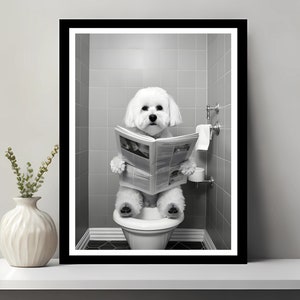 Bichon Frise Wall Art, Funny Bathroom Decor, Bichon Frise in Toilet, Animal in toilet, Dog Art, Bichon Frise Gift, Digital Download