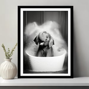 Cute elephant in Tub Printable Wall Art | Elephant Photo | Elephant Art | Bathroom Art Print | Animal art | Funny Bathroom Wall Decor