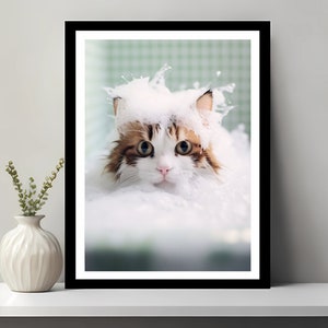 Happy Cat in Tub Printable Wall Art | Catt Photo | Cat Art | Bathroom Art Print | Digital Download | Animal art | Funny Bathroom Wall Decor