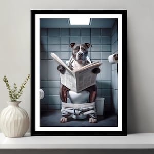 Pitbull Wall Art, Funny Bathroom Decor, PitBull in Toilet, Animal in toilet, Black And White, Dog Art, PitBull Gift, Digital Download