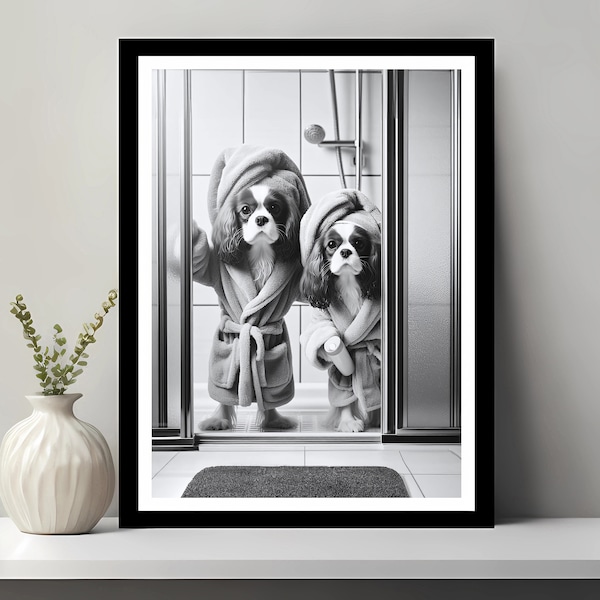 Cavalier King Charles Spaniel Wall Art, Bathroom Art Print, Cavalier Photo, Funny Bathroom Wall Decor, Dog in Toilet, Digital Download