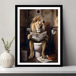 DIVERTIDA IMPRESIÓN DE BAÑO León, Impresión de baño para niños, León en el inodoro, Animal en la bañera, Impresión de arte de pared para inodoro, Arte animal fantástico León