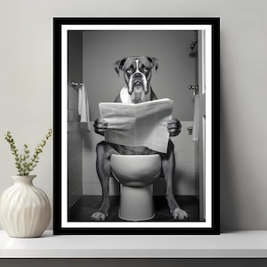 Boxer Dog Wall Art, Funny Bathroom Decor, Boxer Dog in Toilet, Animal in toilet, Petshop Art, Dog Art, Boxer Dog Gift, Printable Art
