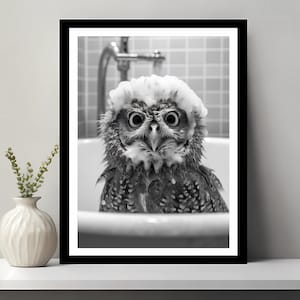 Cute owl in Tub Printable Wall Art | Owl Photo | Owl Art | Bathroom Art Print | Funny Bathroom Humor, Animal art | Funny Bathroom Wall Decor