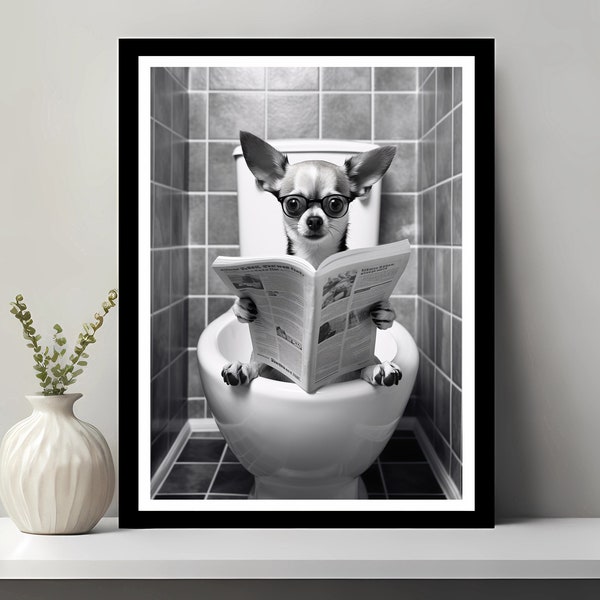 Chihuahua Art, Funny Bathroom Decor, Chihuahua dans les toilettes, Animal dans les toilettes, Petshop Art, Dog Art, Chihuahua Gift, Téléchargement numérique imprimable