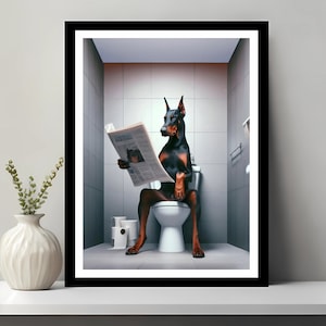 Doberman Wall Art, Funny Bathroom Decor, Doberman in Toilet, Animal in toilet, Petshop Art, Dog Art, Doberman Gift, Digital Download