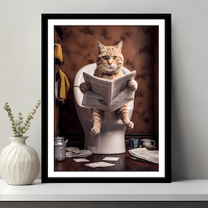 Cat Print, Funny Bathroom Decor, Cat in Toilet, Animal in toilet, Whimsy Animal Art, Kids Bathroom Wall Art, Printable Digital Download