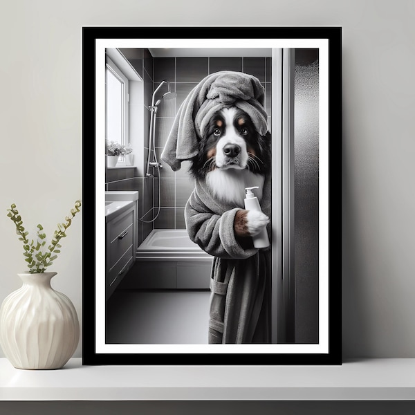 Bernese Mountain Dog Wall Art, Bathroom Art Print, Bernese Mountain Photo, Bathroom wall art, Funny Bathroom Wall Decor, Digital Download