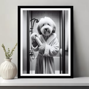 Old English Sheepdog Art, Bathroom Art Print, Old English Sheepdog Photo, Bathroom wall art, Funny Bathroom Wall Decor, Digital Download