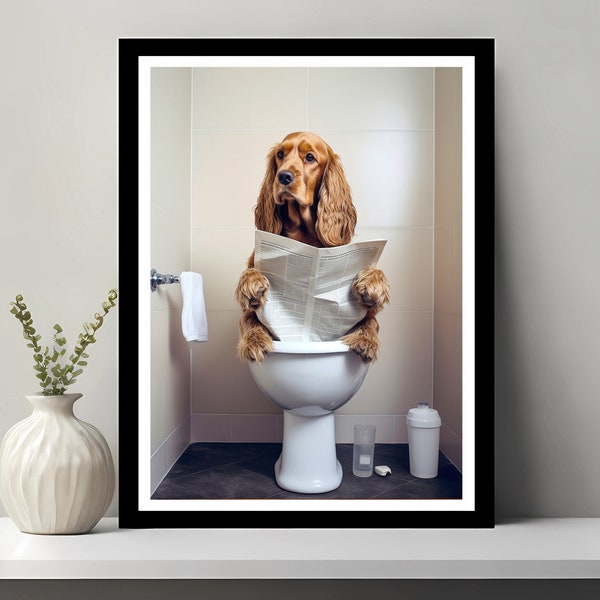 Cocker Spaniel Wall Art, Funny Bathroom Decor, Cocker Spaniel in Toilet, Animal in toilet, Petshop Art, Dog Art, Cocker Spaniel Gift
