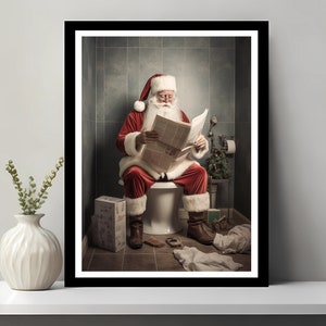 Arte murale di Babbo Natale, decorazioni divertenti per il bagno, Babbo Natale in bagno, stampa natalizia divertente, carta igienica, arte di Babbo Natale, regalo di Babbo Natale, download digitale