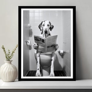 Dalmatische kunst aan de muur, grappig badkamer decor, Dalmatiër in toilet, dier in toilet, dierenwinkel kunst, hond kunst, Dalmatiër cadeau, digitale download