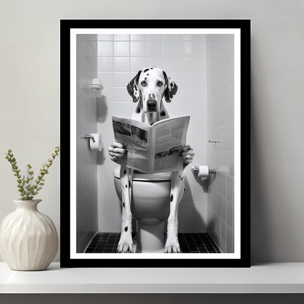 Dalmatian Wall Art, Funny Bathroom Decor, Dalmatian in Toilet, Animal in toilet, Petshop Art, Dog Art, Dalmatian Gift, Digital Download