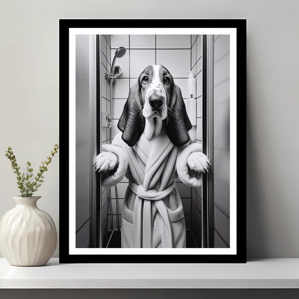 Basset Hound Wall Art, Bathroom Art Print, Basset Hound Photo, Bathroom wall art, Funny Bathroom Wall Decor, Digital Download