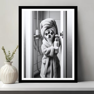 Chihuahua Wall Art, Bathroom Art Print, Cute Dog Photograph, Bathroom wall art, Chihuahua Dog in Bathroom, Printable Digital Download