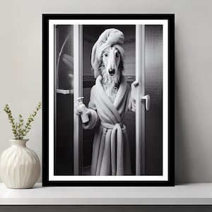 Borzoi kunst aan de muur, badkamer Art Print, borzoi foto, kunst aan de muur badkamer, grappige badkamer wanddecoratie, borzoi in toilet, digitale download