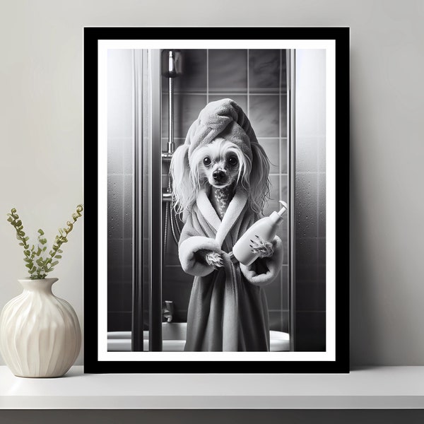 Chinese Crested Wall Art, Bathroom Art Print, Cute Dog Photograph, Bathroom wall art, Funny Bathroom Wall Decor, Printable Digital Download