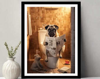 Cute Dog Print, Funny Bathroom Decor, Dog in Toilet, Animal in toilet, Whimsy Animal Art, Kids Bathroom Wall Art, Printable Digital Download