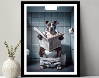 Pitbull Wall Art, Funny Bathroom Decor, PitBull in Toilet, Animal in toilet, Black And White, Dog Art, PitBull Gift, Digital Download