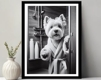 West Highland Terrier Wall Art, Bathroom Art Print, Highland Terrier Photo, Bathroom wall art, Funny Bathroom Wall Decor, Digital Download