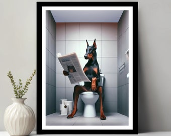 Doberman Wall Art, Funny Bathroom Decor, Doberman in Toilet, Animal in toilet, Petshop Art, Dog Art, Doberman Gift, Digital Download