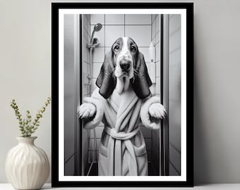 Basset Hound kunst aan de muur, badkamer Art Print, Basset Hound foto, kunst aan de muur badkamer, grappige badkamer wanddecoratie, digitale download