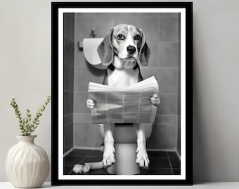 Beagle Wall Art, Funny Bathroom Decor, Beagle in Toilet, Animal in toilet, Petshop Art, Dog Art, Beagle Gift, Printable Digital Download