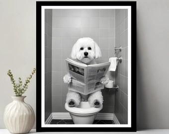 Bichon Frise Wall Art, Funny Bathroom Decor, Bichon Frise in Toilet, Animal in toilet, Dog Art, Bichon Frise Gift, Digital Download