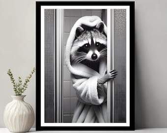 Raccoon Wall Art, Funny Bathroom Decor, Raccoon in the bathroom, Animal in Bathroom, Petshop Art, Raccoon Gift, Printable Digital Download