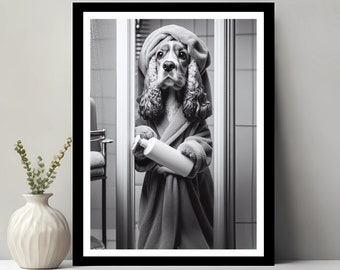 Cocker Spaniel Wall Art, Bathroom Art Print, Cute Dog Photograph, Bathroom wall art, Cocker Spaniel on Bathroom, Printable Digital Download
